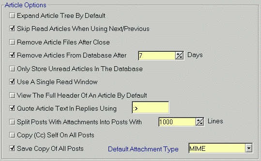 screenshot delle impostazioni per gli articoli