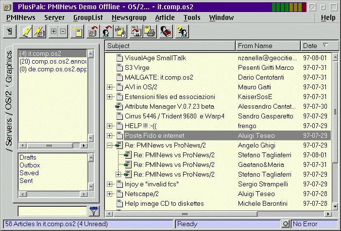 screenshot della finestra principale di PMInews