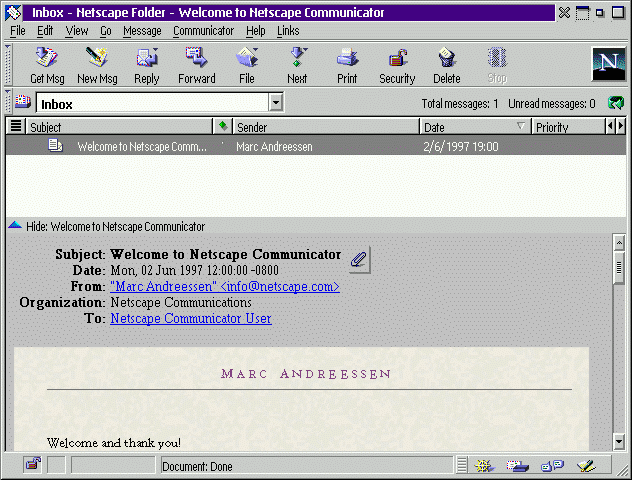 Screenshot del modulo per la posta elettronica
